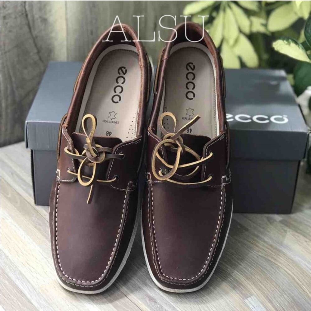ECCO Dip Moc Boat Cognac Leather Brown AUTHENTIC - Picture 8 of 8